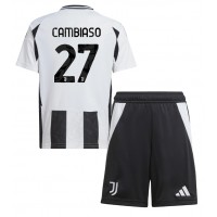 Camisa de Futebol Juventus Andrea Cambiaso #27 Equipamento Principal Infantil 2024-25 Manga Curta (+ Calças curtas)